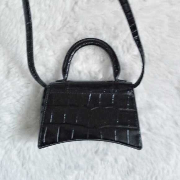 Balenciaga Mini Hourglass Black Croc Embossed Top Handle Crossbody Bag - Picture 3 of 12
